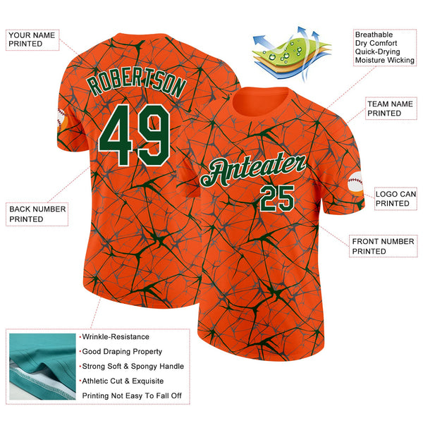Custom Orange Green Gray-White Abstract Network Crackle Performance T-Shirt alternate