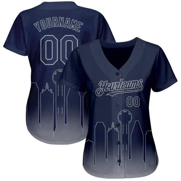Custom Navy Gray 3D Dallas City Edition Fade Fashion Authentic Baseball Jersey alternate