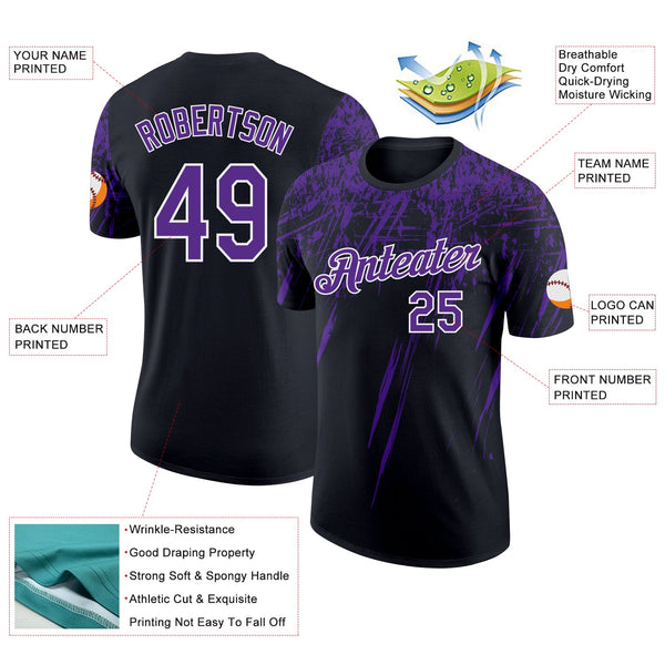 Custom Black Purple-White Distressed Scratch Brush Stroke Performance T-Shirt alternate