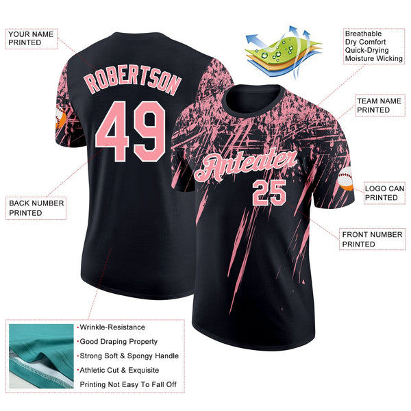 Custom Black Medium Pink-White Distressed Scratch Brush Stroke Performance T-Shirt alternate