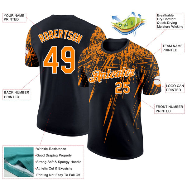Custom Black Bay Orange-White Distressed Scratch Brush Stroke Performance T-Shirt alternate