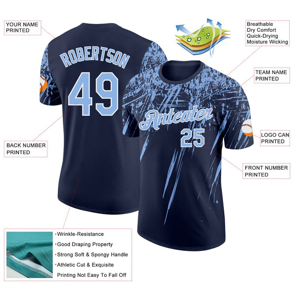 Custom Navy Light Blue-White Distressed Scratch Brush Stroke Performance T-Shirt alternate