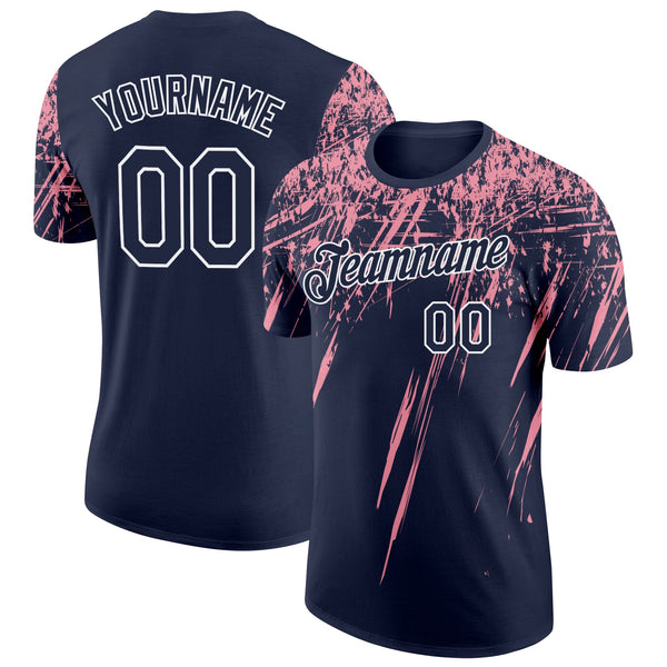 Custom Navy Medium Pink-White Distressed Scratch Brush Stroke Performance T-Shirt