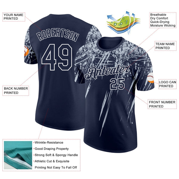 Custom Navy Silver-White Distressed Scratch Brush Stroke Performance T-Shirt alternate