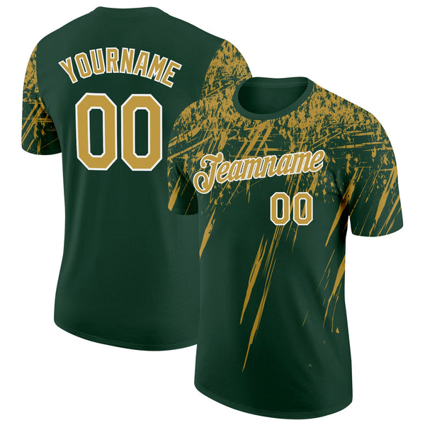 Custom Green Old Gold-White Distressed Scratch Brush Stroke Performance T-Shirt