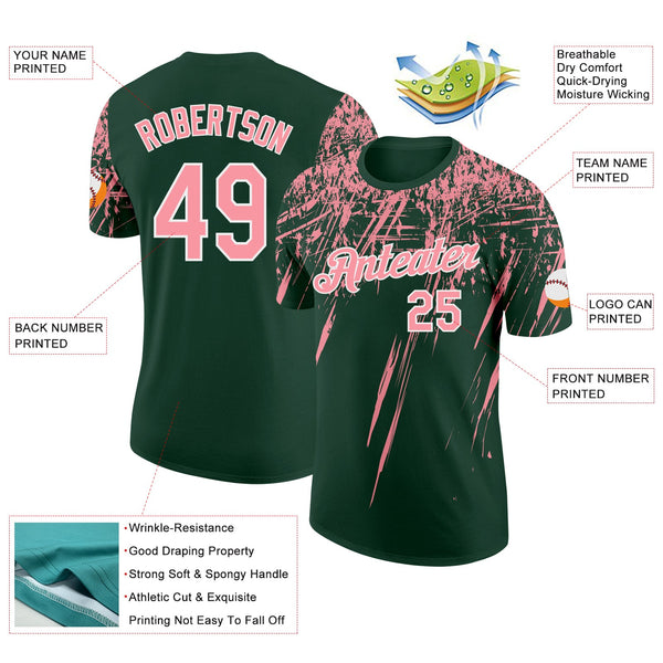 Custom Green Medium Pink-White Distressed Scratch Brush Stroke Performance T-Shirt alternate