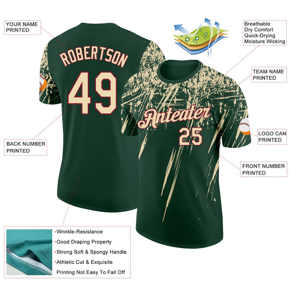 Custom Green Cream-Crimson Distressed Scratch Brush Stroke Performance T-Shirt alternate