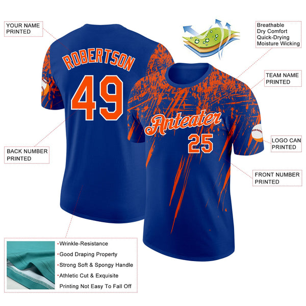 Custom Royal Orange-White Distressed Scratch Brush Stroke Performance T-Shirt alternate