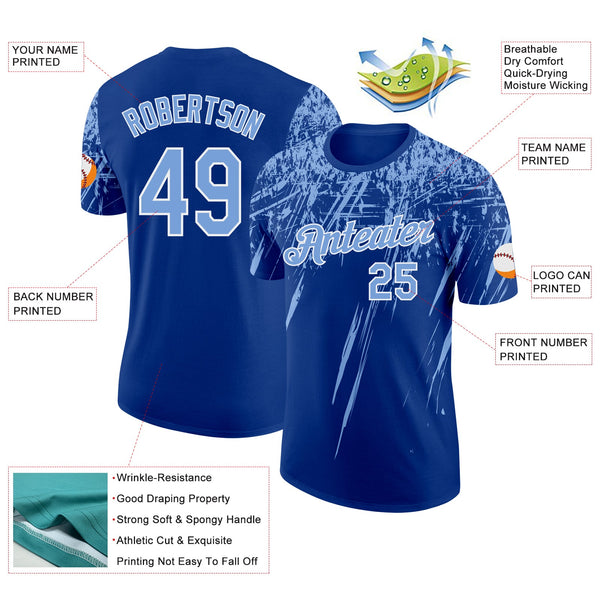 Custom Royal Light Blue-White Distressed Scratch Brush Stroke Performance T-Shirt alternate