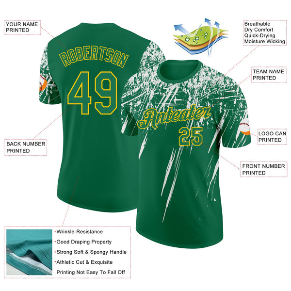 Custom Kelly Green White-Yellow Distressed Scratch Brush Stroke Performance T-Shirt alternate