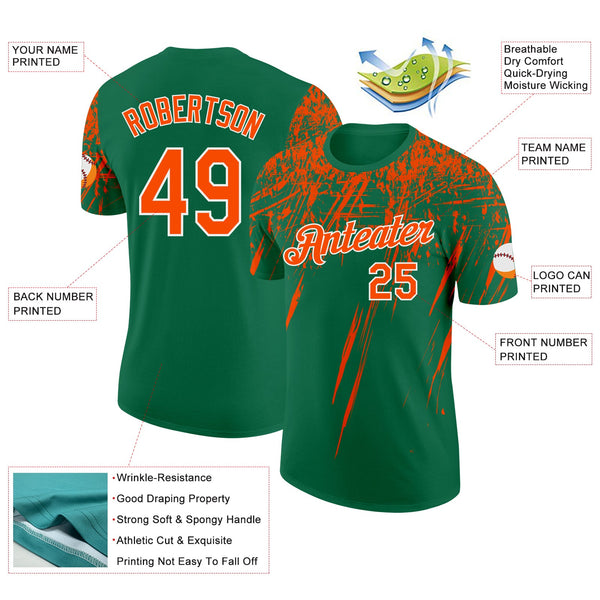 Custom Kelly Green Orange-White Distressed Scratch Brush Stroke Performance T-Shirt alternate