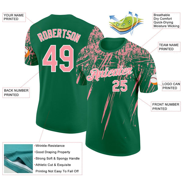 Custom Kelly Green Medium Pink-White Distressed Scratch Brush Stroke Performance T-Shirt alternate