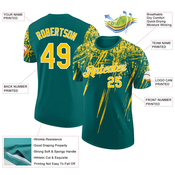 Custom Teal Yellow-White Distressed Scratch Brush Stroke Performance T-Shirt alternate