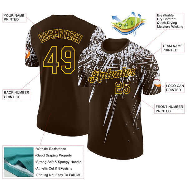 Custom Brown White-Yellow Distressed Scratch Brush Stroke Performance T-Shirt alternate