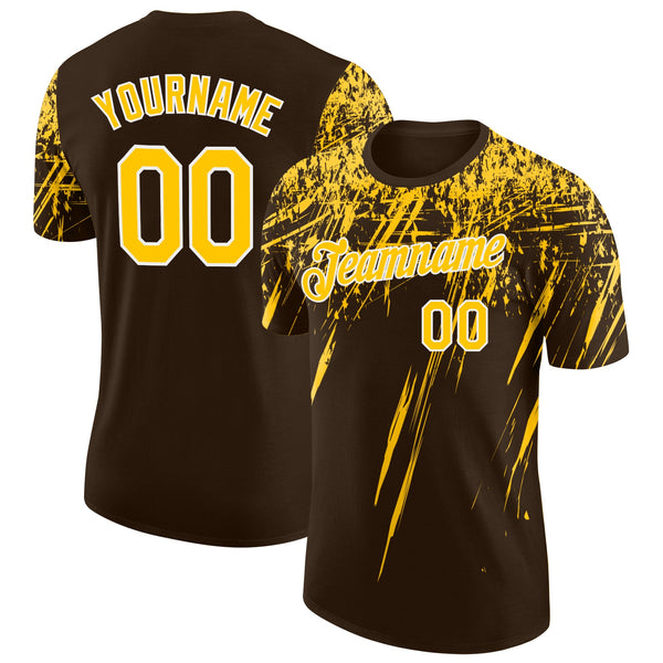 Custom Brown Yellow-White Distressed Scratch Brush Stroke Performance T-Shirt