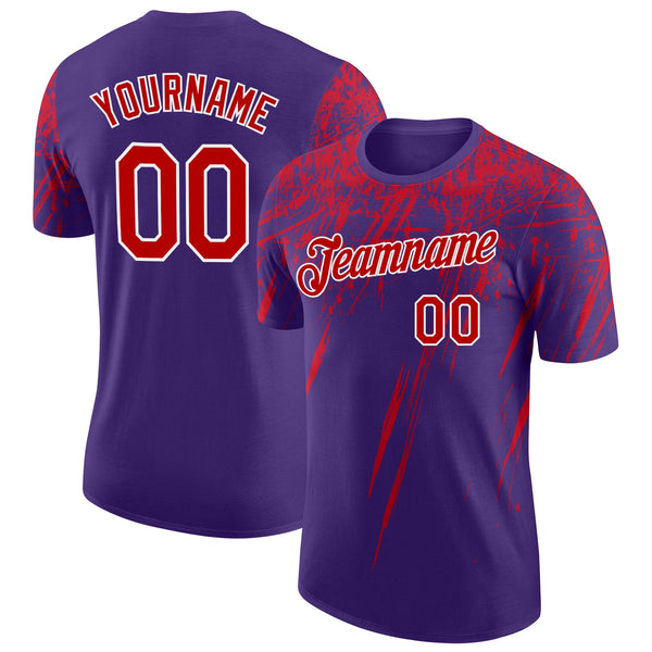 Custom Purple Red-White Distressed Scratch Brush Stroke Performance T-Shirt