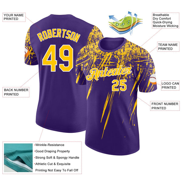 Custom Purple Yellow-White Distressed Scratch Brush Stroke Performance T-Shirt alternate