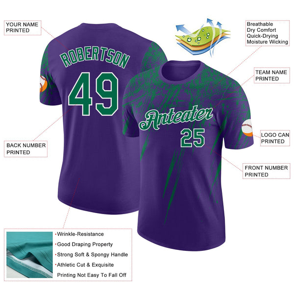 Custom Purple Kelly Green-White Distressed Scratch Brush Stroke Performance T-Shirt alternate