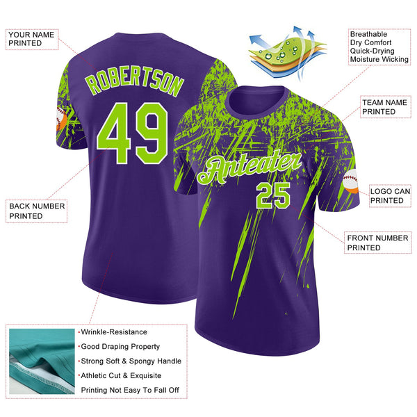 Custom Purple Neon Green-White Distressed Scratch Brush Stroke Performance T-Shirt alternate