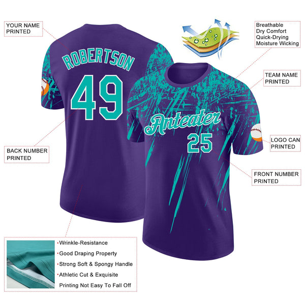 Custom Purple Aqua-White Distressed Scratch Brush Stroke Performance T-Shirt alternate