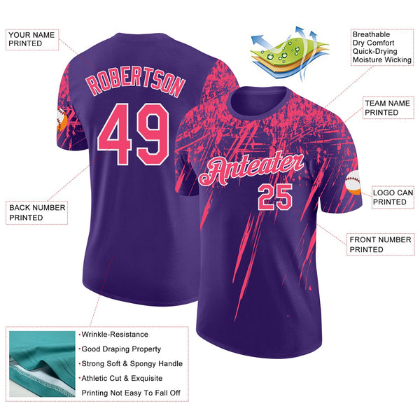 Custom Purple Neon Pink-White Distressed Scratch Brush Stroke Performance T-Shirt alternate