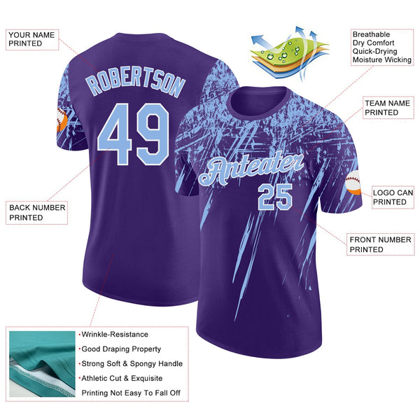 Custom Purple Light Blue-White Distressed Scratch Brush Stroke Performance T-Shirt alternate