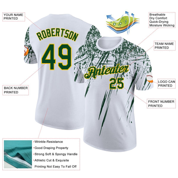 Custom White Green-Yellow Distressed Scratch Brush Stroke Performance T-Shirt alternate