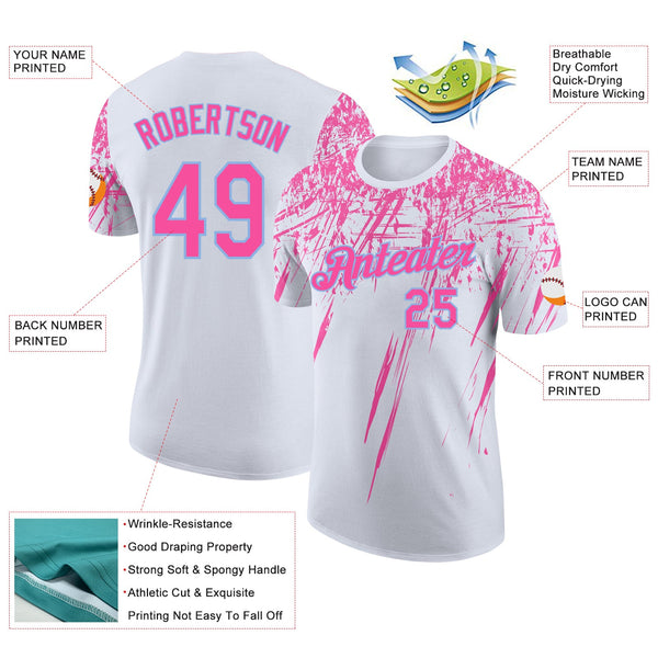 Custom White Pink-Light Blue Distressed Scratch Brush Stroke Performance T-Shirt alternate
