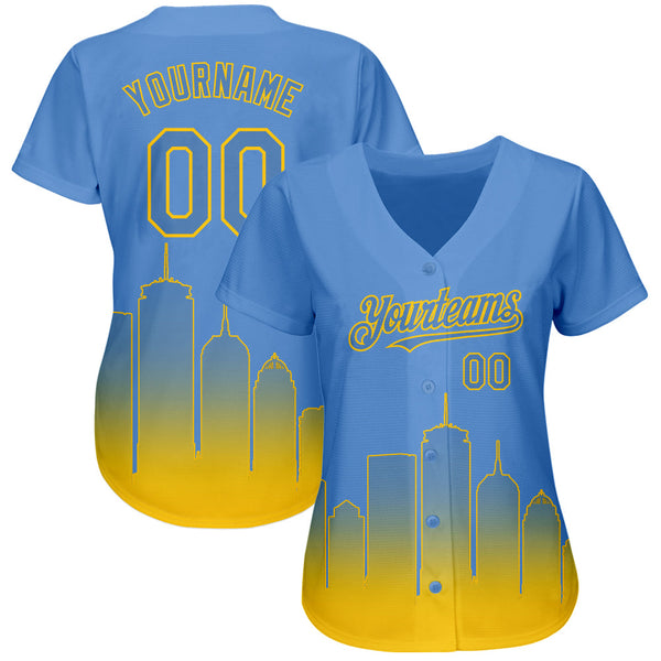 Custom Light Blue Yellow 3D Boston City Edition Fade Fashion Authentic Baseball Jersey alternate