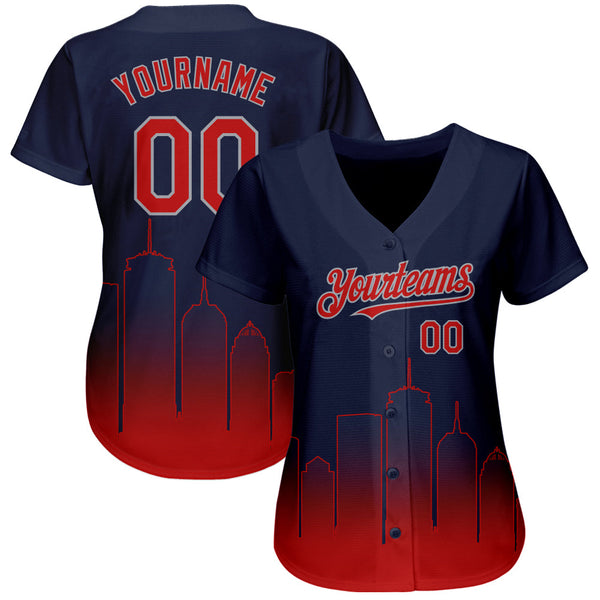 Custom Navy Red-Gray 3D Boston City Edition Fade Fashion Authentic Baseball Jersey alternate