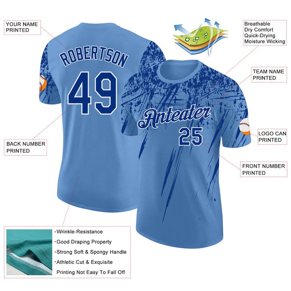 Custom Light Blue Royal-White Distressed Scratch Brush Stroke Performance T-Shirt alternate