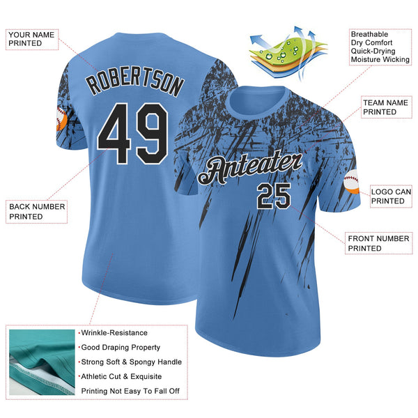 Custom Light Blue Black-White Distressed Scratch Brush Stroke Performance T-Shirt alternate