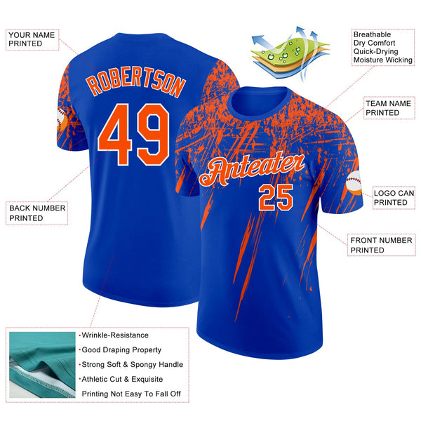 Custom Thunder Blue Orange-White Distressed Scratch Brush Stroke Performance T-Shirt alternate
