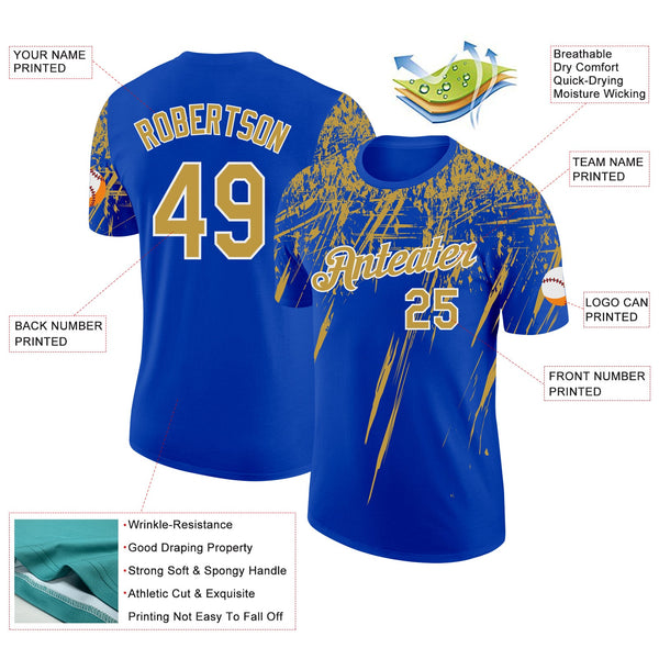 Custom Thunder Blue Old Gold-White Distressed Scratch Brush Stroke Performance T-Shirt alternate