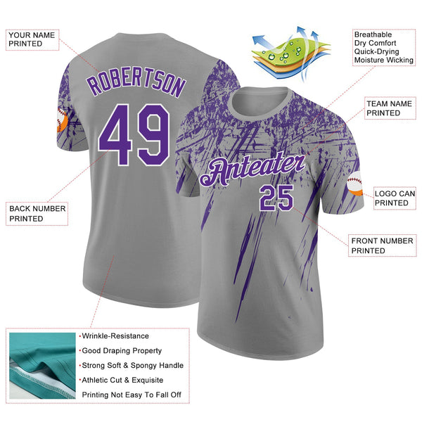Custom Gray Purple-White Distressed Scratch Brush Stroke Performance T-Shirt alternate