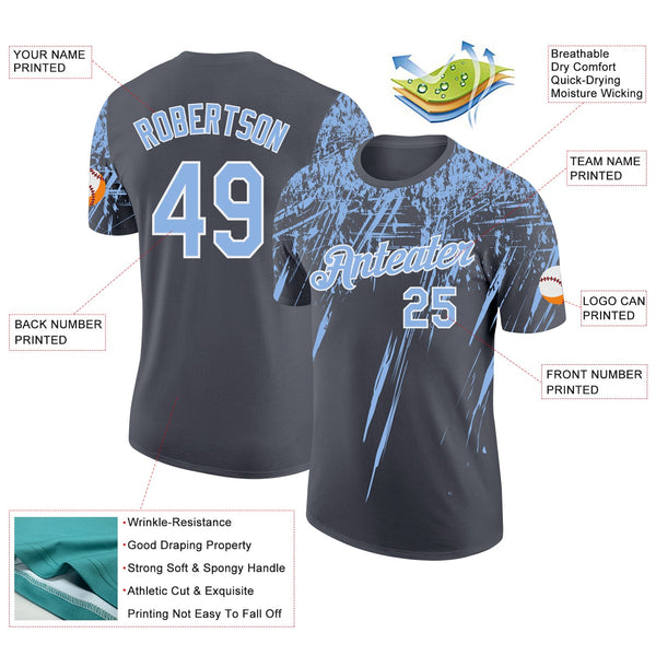 Custom Steel Gray Light Blue-White Distressed Scratch Brush Stroke Performance T-Shirt alternate