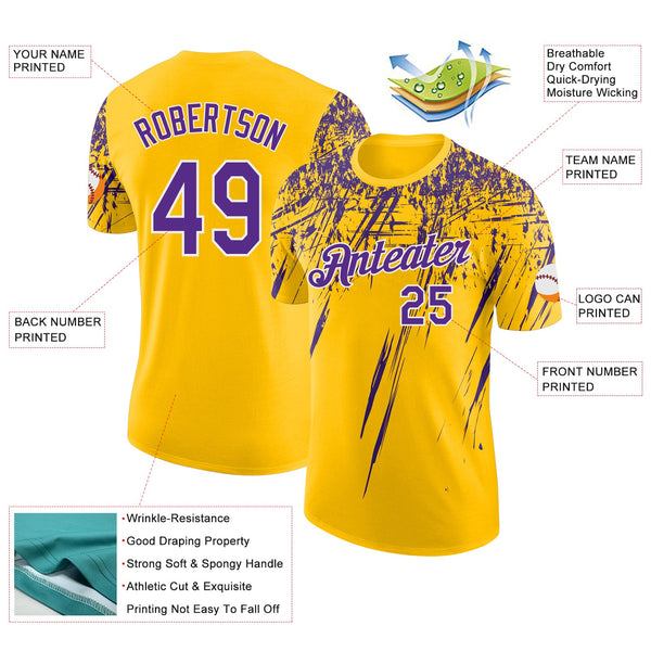 Custom Yellow Purple-White Distressed Scratch Brush Stroke Performance T-Shirt alternate