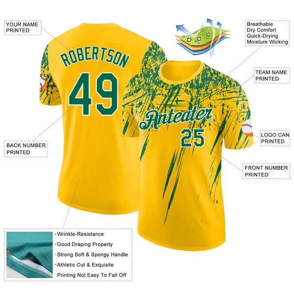 Custom Yellow Kelly Green-White Distressed Scratch Brush Stroke Performance T-Shirt alternate