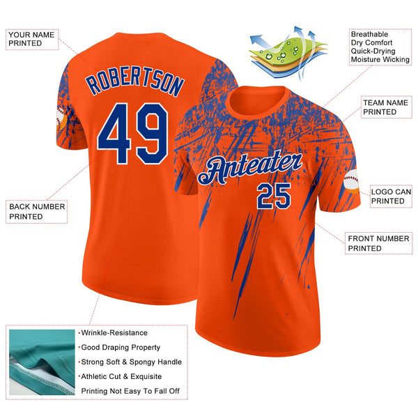 Custom Orange Royal-White Distressed Scratch Brush Stroke Performance T-Shirt alternate