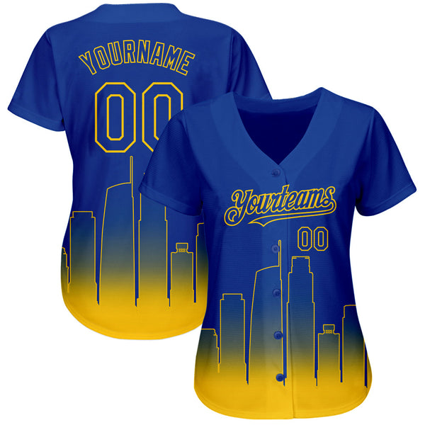 Custom Royal Yellow 3D Los Angeles City Edition Fade Fashion Authentic Baseball Jersey alternate