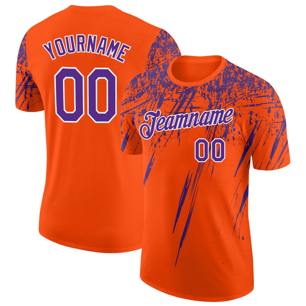 Custom Orange Purple-White Distressed Scratch Brush Stroke Performance T-Shirt