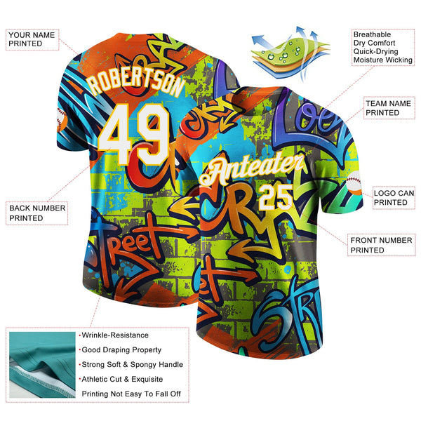Custom Graffiti Pattern White-Yellow Vibrant MulticolorStreet Style Performance T-Shirt alternate