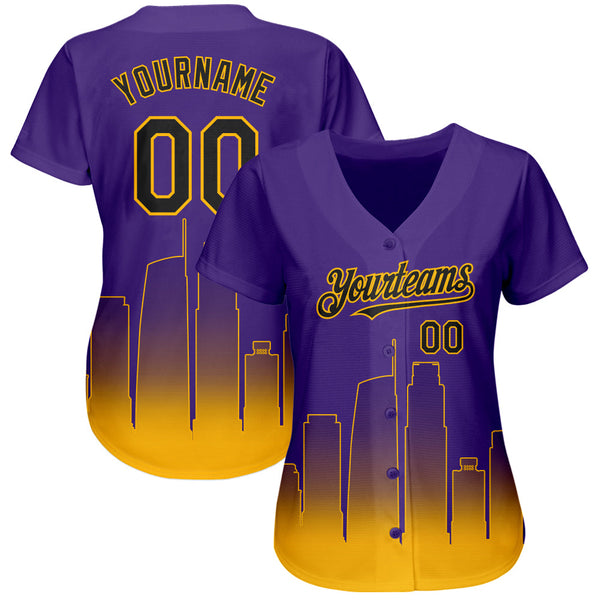 Custom Purple Black-Gold 3D Los Angeles City Edition Fade Fashion Authentic Baseball Jersey alternate