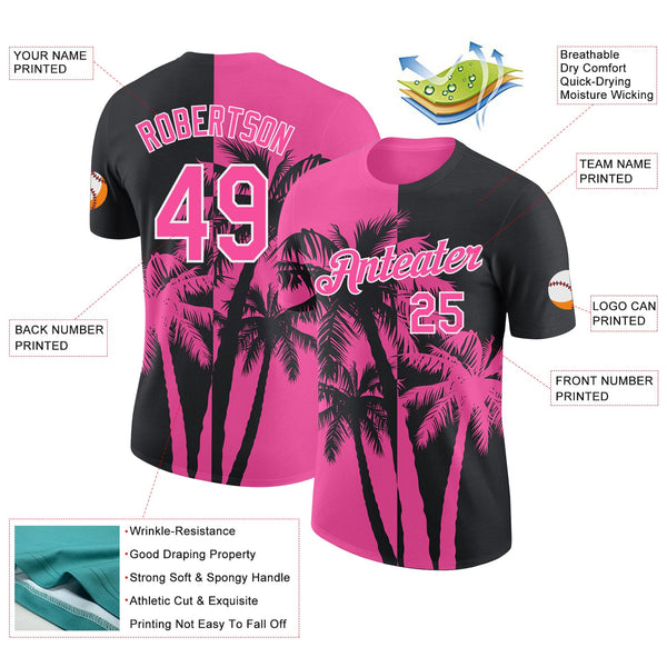 Custom Black Pink-White Hawaii Tropical Coastal Palm Trees Performance T-Shirt alternate