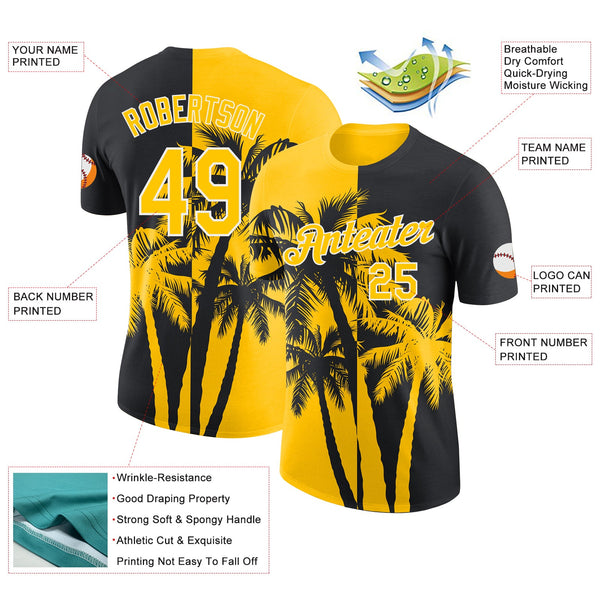 Custom Black Yellow-White Hawaii Tropical Coastal Palm Trees Performance T-Shirt alternate