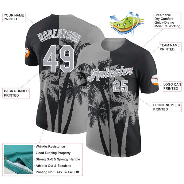 Custom Black Gray-White Hawaii Tropical Coastal Palm Trees Performance T-Shirt alternate