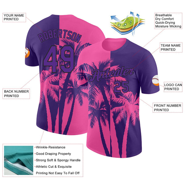 Custom Purple Pink-Black Hawaii Tropical Coastal Palm Trees Performance T-Shirt alternate