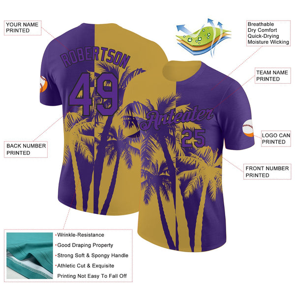 Custom Purple Old Gold-Black Hawaii Tropical Coastal Palm Trees Performance T-Shirt alternate