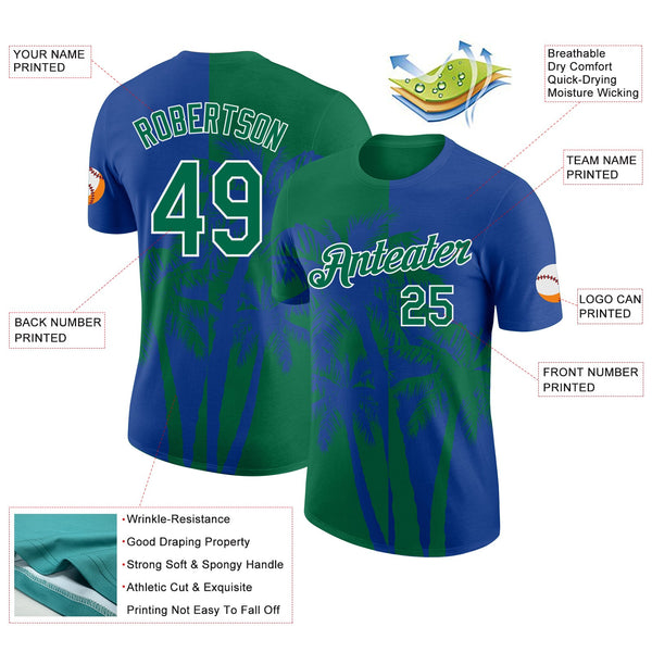 Custom Royal Kelly Green-White Hawaii Tropical Coastal Palm Trees Performance T-Shirt alternate