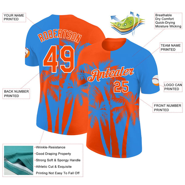 Custom Powder Blue Orange-White Hawaii Tropical Coastal Palm Trees Performance T-Shirt alternate